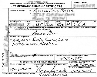 Temporary Certificate with the Two New Expensive Words, "Instrument Airplane"