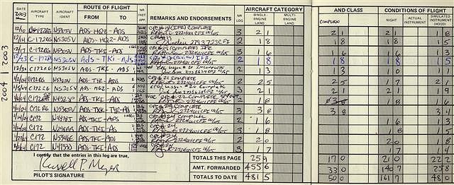 A page from my logbook.  Loads of instrument training time!